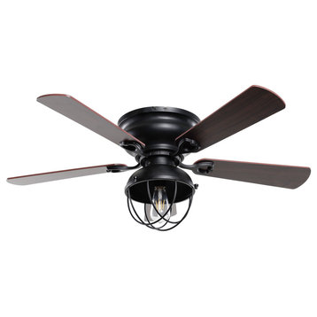 42 Black Industrial 5 Blades Flush  Mount Ceiling Fan with Remote Control