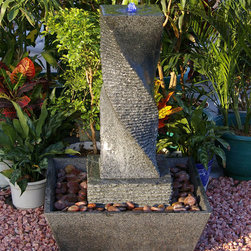 Solid Modern Stone Fountains crafted from Granite - Ithaca Falls - Outdoor Fountains And Ponds