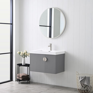 Floating Bathroom Vanity with Sink, Wood Bathroom Vanity Cabinet, Gray, 30"