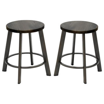 Home Square 18" Stainless Steel Bar Stool in Barnwood Brown - Set of 2