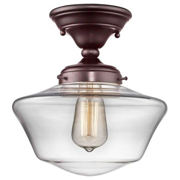 10-Inch Bronze Clear Glass Schoolhouse Ceiling Light
