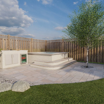 Backyard Oasis: Kitchen, Jacuzzi, Lighting, Plants, Pavers, and Outdoor Shower!