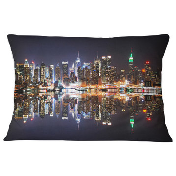 New York City Skyscrapers in Blue Shade Cityscape Throw Pillow, 12"x20"