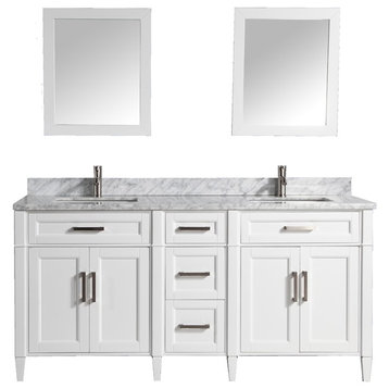 Vanity Set With Carrara Marble Top, 72", White