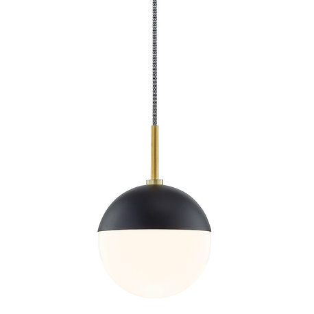 Mitzi Renee 1-Light Pendant E26 Medium Base Opal Glossy, Aged Brass/Black