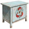 Chinese Distressed Light Pale Blue Fishes Graphic Table Cabinet Hcs3929