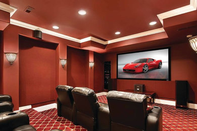 Example of a minimalist home theater design in Chicago