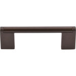 Top Knobs - Princetonian Bar Pull 3 3/4" (c-c) - Oil Rubbed Bronze - Length - 4 9/16", Width - 3/8", Projection - 1 1/2", Center to Center - 3 3/4", Base Diameter - W 3/8" x L 7/8"