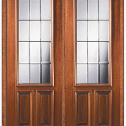 Pre-hung French Double Door 96 Mahogany French 2/3 Lite Glass - Patio Doors