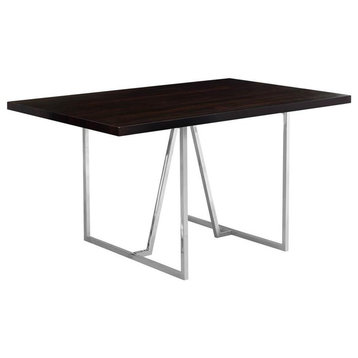 Dining Table, 60" Rectangular, Kitchen, Dining Room, Metal, Brown, Chrome