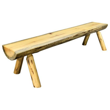 Montana Woodworks 4ft Transitional Pine Wood Half Log Bench in Gold