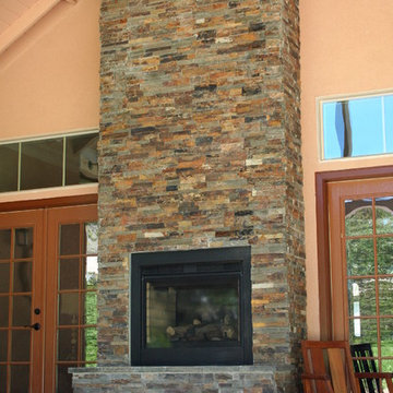 Outdoor Fireplace with Natural Stone Veneer