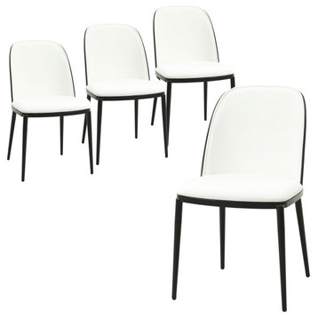 LeisureMod Tule Mid-Century Modern Dining Side Chair Set of 4, Black/White