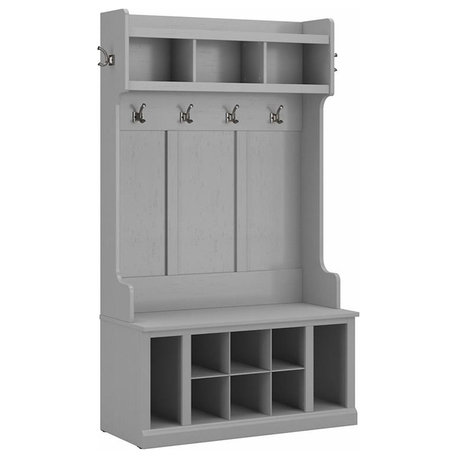 Woodland 40W Hall Tree and Shoe Bench with Shelves in Gray - Engineered Wood