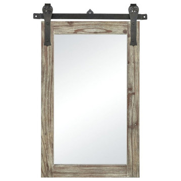 Modern Farmhouse Rectangular Wall-Decor Mirror in Grey Oak Finish Solid Wood