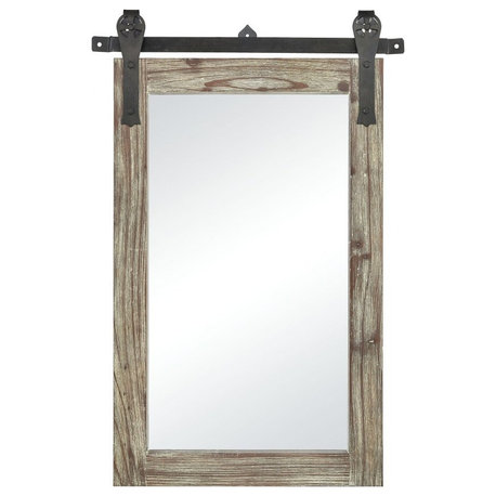 Modern Farmhouse Rectangular Wall-Decor Mirror in Grey Oak Finish Solid Wood