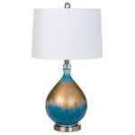 Lux Lighting - Jasmine 27" Gold/Blue Glass Table Lamp, Set of 2 - Introducing the 27-Inch Gold/Blue Glass Table Lamp, a true embodiment of transitional style that effortlessly marries classic and modern aesthetics. This lamp is not just a source of light; it's a statement piece that adds an air of sophistication to any room.