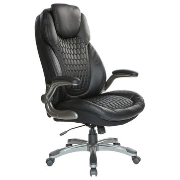 Executive High Back Chair With Black Bonded Leather and Flip Arms