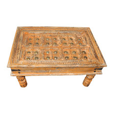 Mogul Interior - Consigned Antique Old Door Coffee Orange Table Solid Wood  Rectangle Rustic Home - Coffee Tables