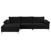 Modern Velvet Sectional Sofa L-Shape Couch with Silver Chrome Legs, Black