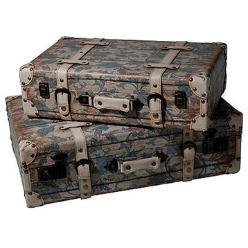 Antiquued Suitcase Shaped Trunk, Set of 2