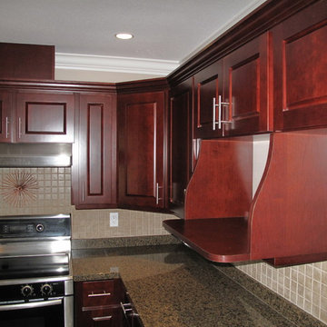 Modern Kitchen Remodel Done In a Cherry Veneer and Burgundy Stain
