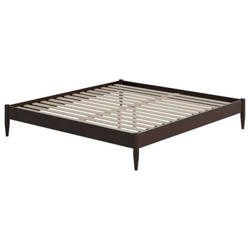 Midcentury Platform Bed, Hardwood Frame With Slatted Support, Espresso/King