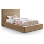 Meridian Furniture - Dorian Upholstered Bed, Beige, Twin, Velvet - Add a touch of refined luxury with a modern edge to your bedroom with the Dorian beige velvet upholstered twin bed. The soft velvet upholstery offers a smooth, inviting feel, while the low-profile design adds a contemporary twist. This bed is ideal for creating a chic, serene space to unwind and relax.