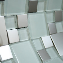 Glossy White and Silver Metallic Square Glass Random Pattern Mosaic Tiles - Home Accessories & Decor