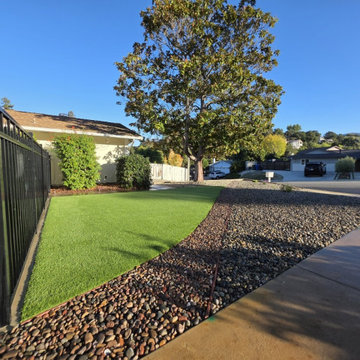 Contemporary Front Yard Turf and River Rock Landscape | Newbury Park, CA