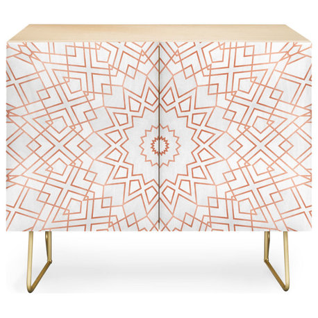 Deny Designs Rose Pink Mandala Credenza, Birch, Gold Steel Legs