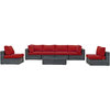 Modern Outdoor Lounge Sectional Sofa Set, Sunbrella Rattan Wicker, Gray Red