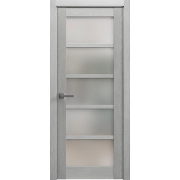 Solid French Door 36 x 80 | Quadro 4002 Light Grey Oak | Frosted Glass