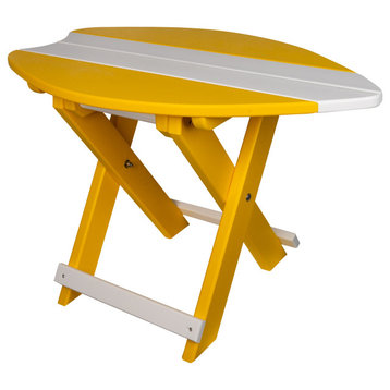 Folding Surfboard Accent Table, Portable Nautical Board, Yellow and White