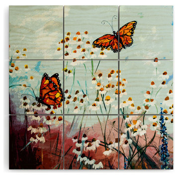 Ginette Fine Art Butterflies In Chamomile 1 Wood Wall Mural