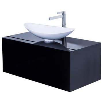 Dora Lacquered Vanity, Black, 40", Single Sink, Wall-mounted