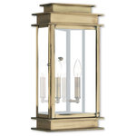 Livex Lighting - Livex Lighting 2018-01 Princeton - 19" Two Light Outdoor Wall Lantern - The Princeton collection is a fresh interpretationPrinceton 19" Two Li Antique Brass Clear  *UL: Suitable for wet locations Energy Star Qualified: n/a ADA Certified: n/a  *Number of Lights: Lamp: 2-*Wattage:60w Candelabra Base bulb(s) *Bulb Included:No *Bulb Type:Candelabra Base *Finish Type:Antique Brass