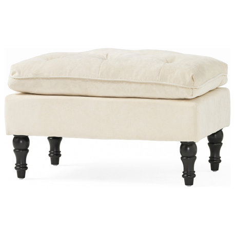 GDF Studio Cordoba Contemporary Button Tufted Fabric Ottoman, Ivory White