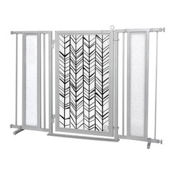 Fusion Gates - Fusion Gate with Chevron Trail Design, Satin Nickel, 52"-60" - Dog Gates