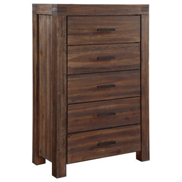 Modus Furniture Meadow 5 Drawer Solid Wood Chest in Brick Brown