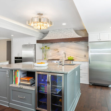 Foxtop Transitional Kitchen with Striking Quartzite Countertops