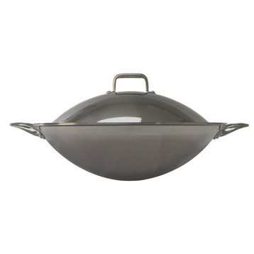 16.5" Stainless Steel Wok With Lid, 2 Ears, Induction Ready