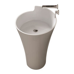 ADM Bathroom Design - ADM Circular Freestanding Pedestal Sink, White, 21", Glossy White - Bathroom Sinks