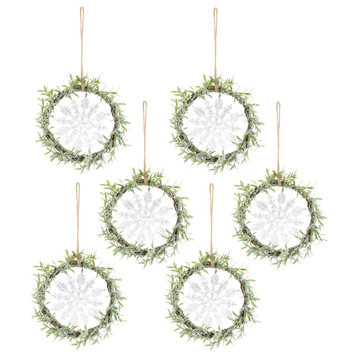 Mini Wreath With Snowflake, 6-Piece Set, 7.5"D Plastic