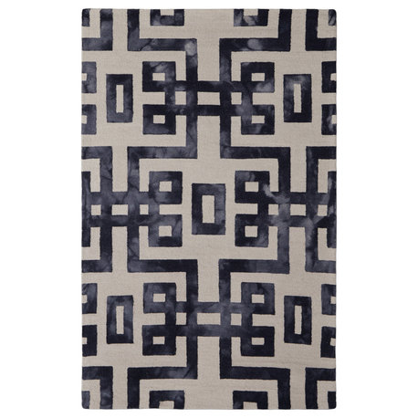 Weave & Wander Marengo Tufted Key Wool Rug, Black, 5'x8'