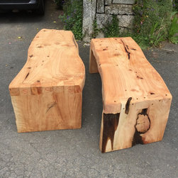 Tree Log Table and Benches - Outdoor Dining Sets