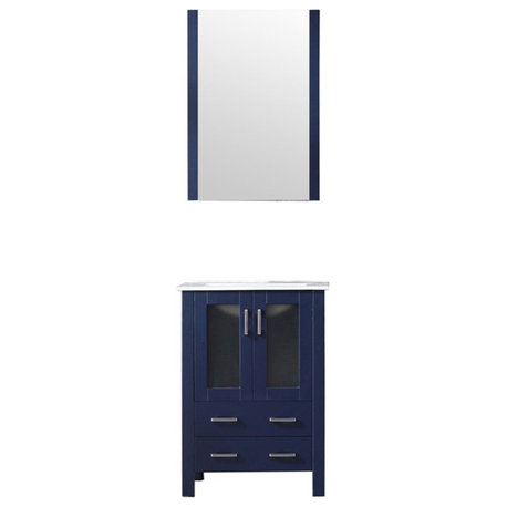 Lexora Home Volez 24" Single Vanity with Integrated Sink and Mirror in Navy Blue