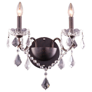 St. Francis 2-Light Wall Sconce, Dark Bronze With Clear Royal Cut Crystal