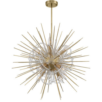 Flare 8 Light Chandelier, Aged Brass with Acrylic