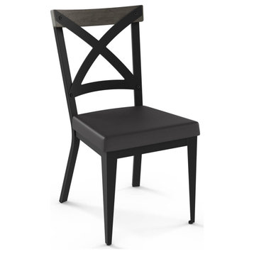 Amisco Snyder Dining Chair, Charcoal Black Faux Leather/Gray Distressed Wood/Black Metal
